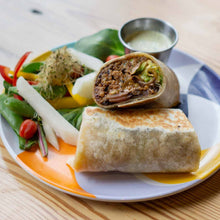 Load image into Gallery viewer, Mad Mexican Chilorio Burrito with Salad.